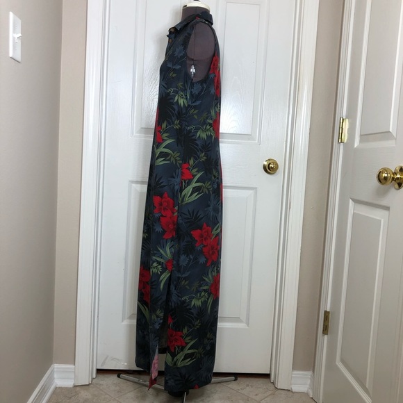 Caribbean Joe Rayon Collar Sleeveless 1/4 Buttoned Hawaiian Floral Maxi Dress M - Picture 7 of 16